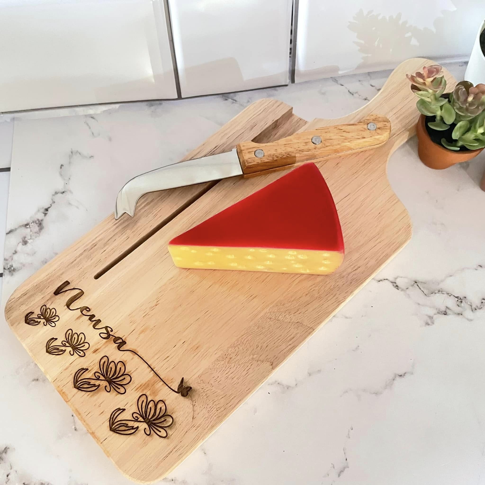 Small Wooden Cutting Board with Knife