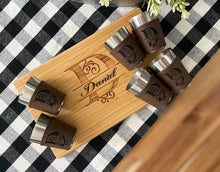 Load image into Gallery viewer, Shot Glass Personalized /Leatherette & Stainless Steel Set