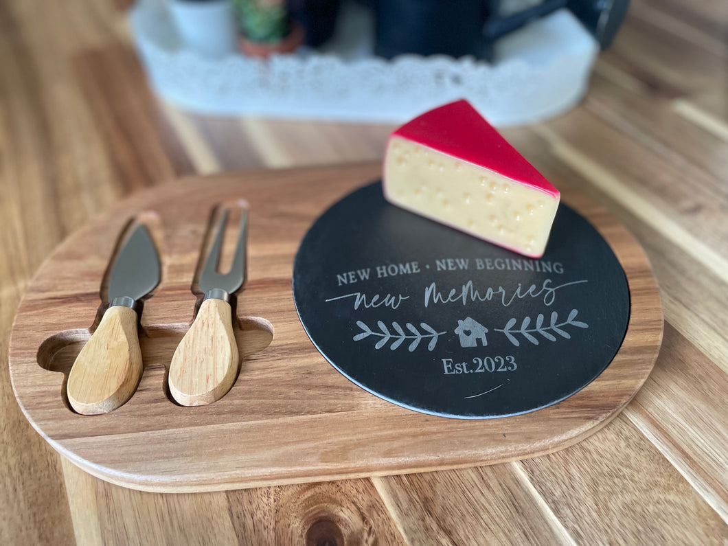 Cheese Set Acacia Wood/ Slate Oval